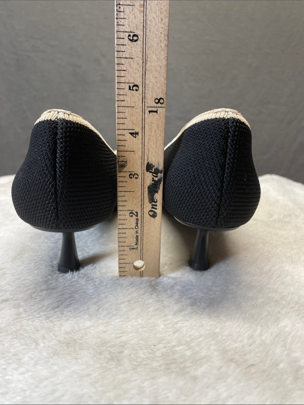 Vivaia Black Pointed Knit Heels with Cream Trim - Picture 6 of 10
